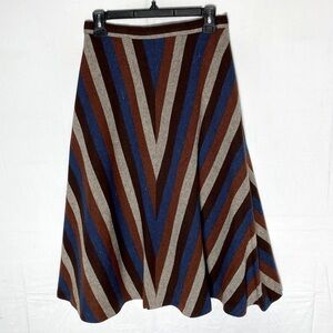 Vintage Handmade Brown Tan Blue Striped Midi Skirt XS